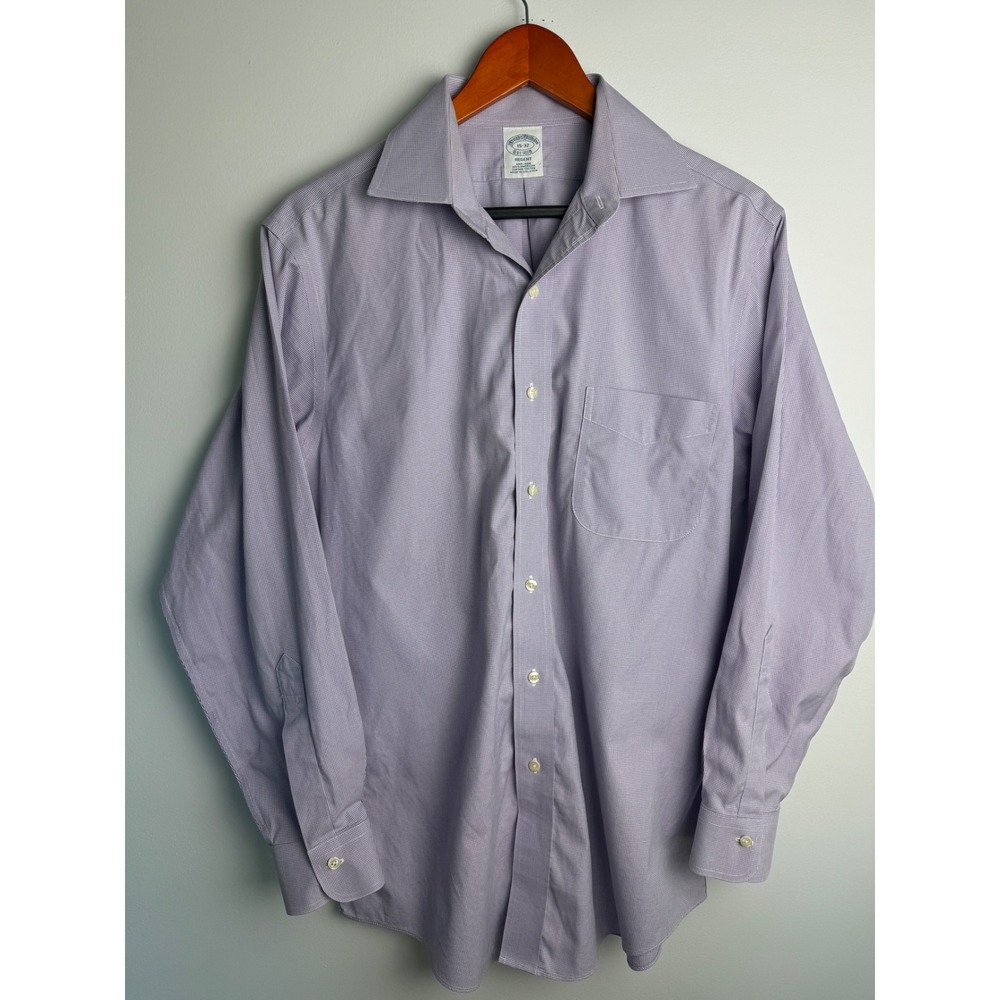 BROOKS BROTHERS Regent Fit Dress Shirt Mens Purple Micro-Check 15-32